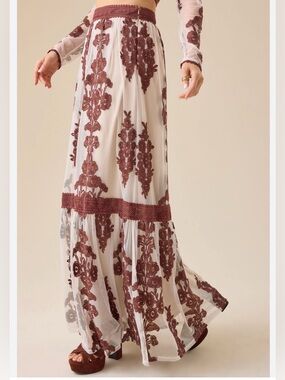 Altar’d State Arissa  Floral appliqué Maxi Skirt Size Small EUC